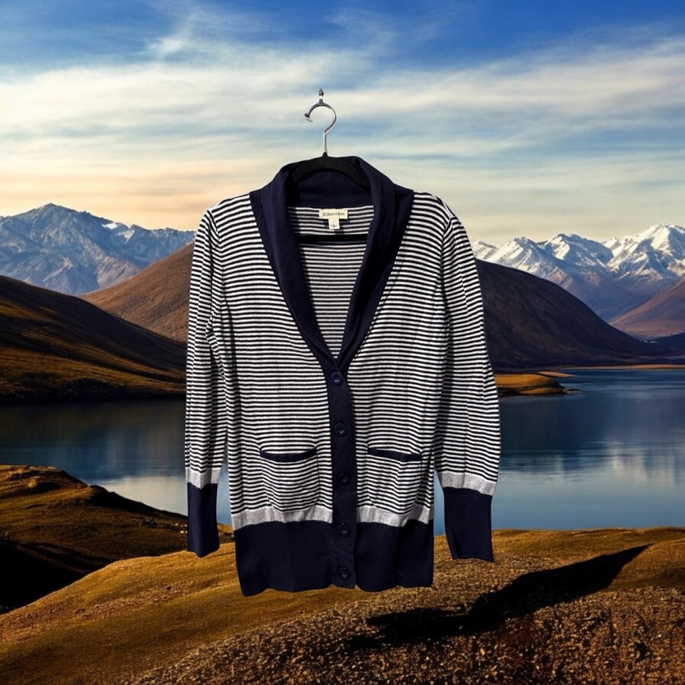 St. John’s Bay Navy & White Striped Cardigan